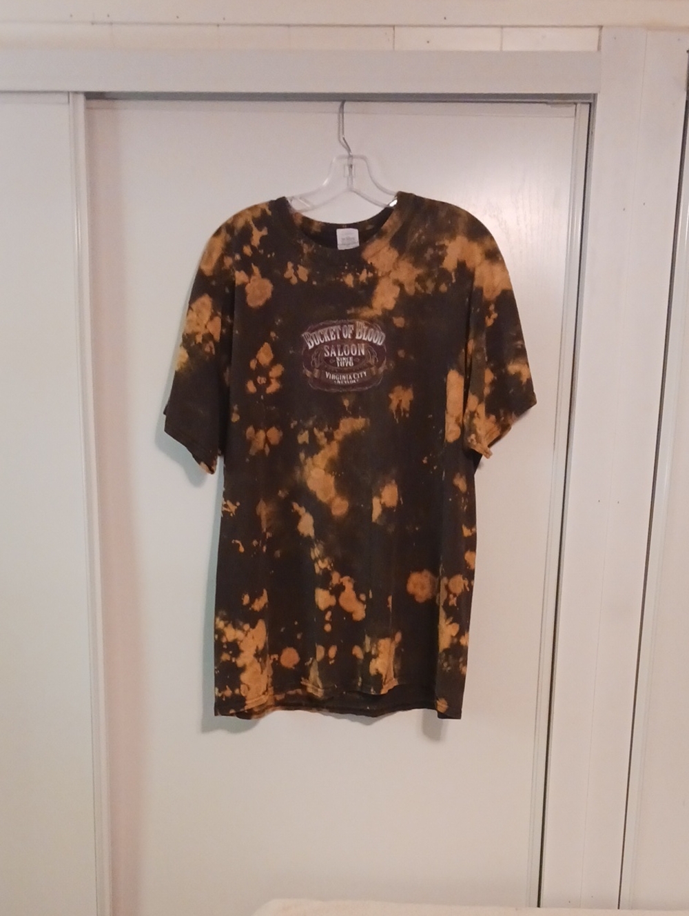Gildan Black and Orange Bleach-Splatter Long Sleeve Tee
